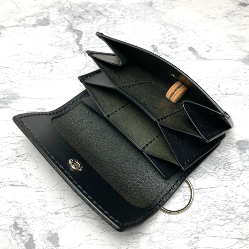 本革 ミニ財布 栃木レザー コンパクト財布 キーリング付き 小さい財布 黒 通勤や休日にちょうどいい小さい財布｜レザー キーリング付き ミニ財布