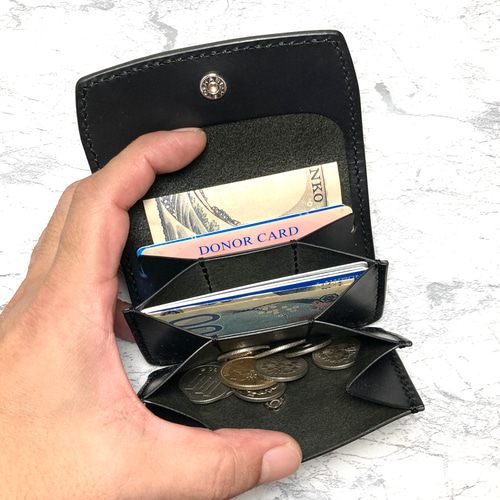 本革 小さい財布 キーリング付き ミニ財布 栃木レザー コンパクト財布 黒 スマートに持ち歩く機能的なミニ財布｜キーリング付き カード
