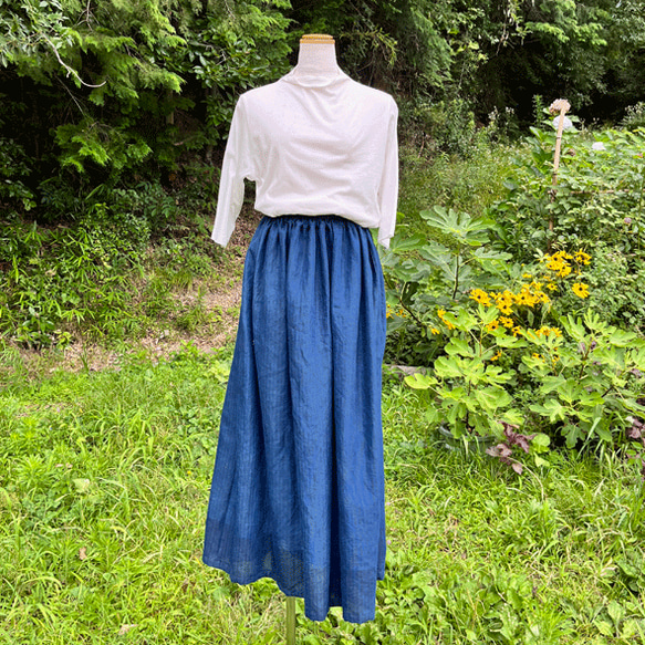 藍と柿渋重ね染め綿スカート23064 4枚目の画像