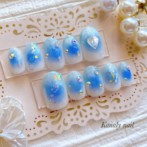 ネイルチップ オーダー マグネット フレンチ 推し 蝶々 青 ブルー ガーリー ネイルチップ オーダー マグネット フレンチ 推し 蝶々 青 ブルー