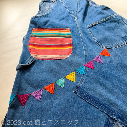 心のままに】刺繍 デニム オーバーオール リメイク スカート