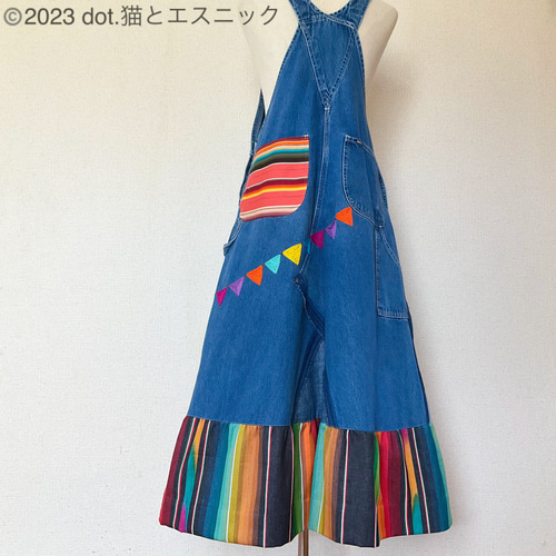 【スティッチ様★専用】デニム☺︎リメイク☺︎オーバーオール スカート☺︎チャーム スティッチ様☆専用】デニム☺︎リメイク☺︎オーバーオール