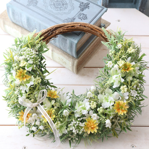 三日月リース　小花いっぱい 三日月リース小花いっぱい
