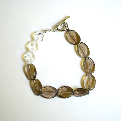 龍紋天珠♡黒龍♡5A水晶♡ハーフブラック水晶♡メンズサイズブレス  