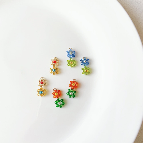 お花ビーズパーツ 6個セット 丸カン付き カラフル ビーズ お花