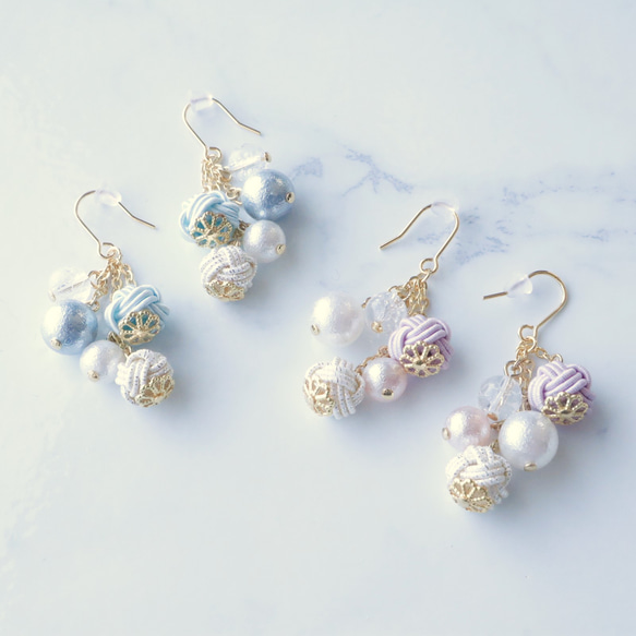 水引玉結びの華やかピアス《葡萄》／全2色／イヤリング変更可 ピアス