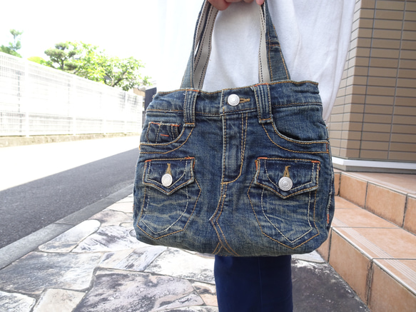 ハンドメイド_ denim×Whiteボア_3wayリメイクバッグ