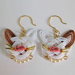 Mizuhiki 印花布貓耳環 耳朵顏色: 棕色 耳環/耳環 第8張的照片