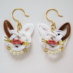 Mizuhiki 印花布貓耳環 耳朵顏色: 棕色 耳環/耳環 第2張的照片