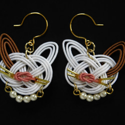 Mizuhiki 印花布貓耳環 耳朵顏色: 棕色 耳環/耳環 第4張的照片
