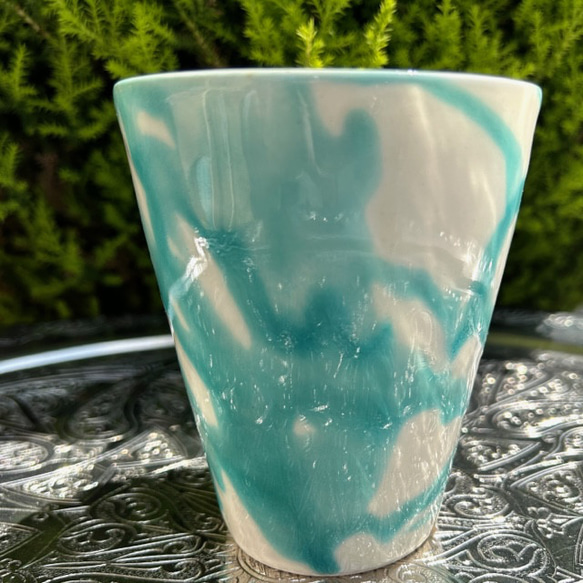ミニスムージーカップ　スムージーカップ少し小さめ　スムージーにジュースに　ホワイト＆アクアブルーがさわやかに　SCMWT 1枚目の画像