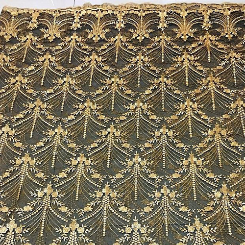 新規 AZ178ゴールド 長さ90CM*幅135CM 花柄刺繡生地 全面立体刺繍