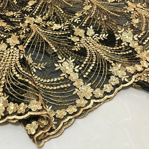 新規 AZ178ゴールド 長さ90CM*幅135CM 花柄刺繡生地 全面立体