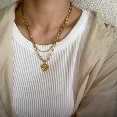 ハートドローチェーンネックレス　サージカルステンレス ハートドローチェーンネックレス サージカルステンレス
