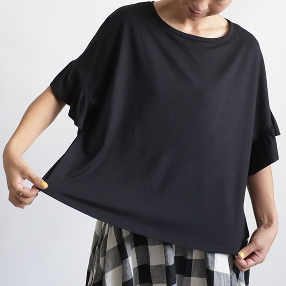 ⁂夏準備ＳＡＬＥ　上質とろみ伸縮Tシャツ カットソー生地　フリル袖  プルオーバー トップスR36A 7枚目の画像