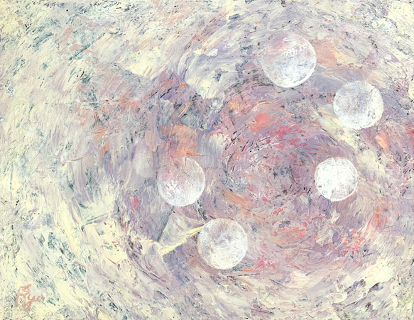 原画 油絵 サンセットエナジー 夕暮れのアート 抽象画  F0号 パープル×クリームイエロー モダンアート 4枚目の画像