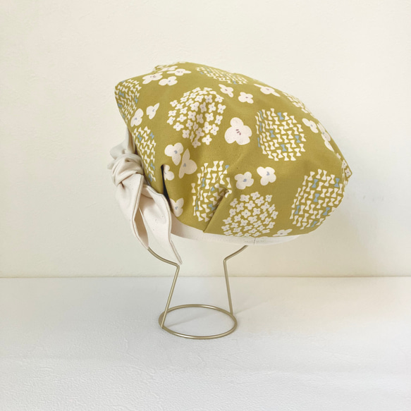 ベビーキッズの帽子　お花とリボンのキャスケット　グリーン（こどもサイズ　日差し対策） 2枚目の画像