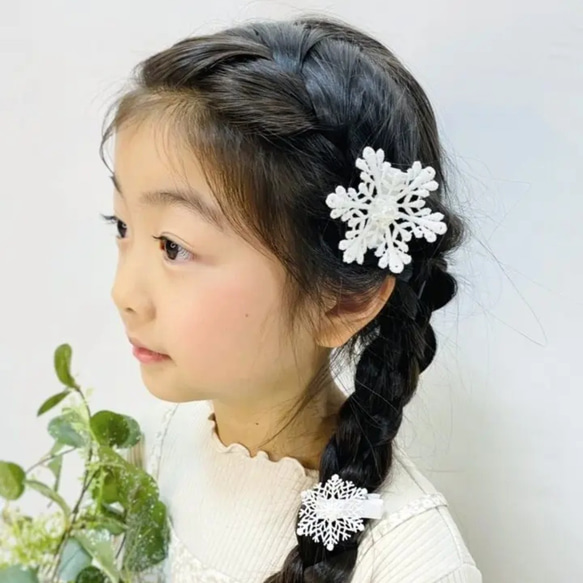 雪の結晶 ベビークリップセット❅　ヘアクリップ　クリスマス　エルサ　アナ雪　ヘッドドレス　髪飾り　誕生日　プレゼント 1枚目の画像