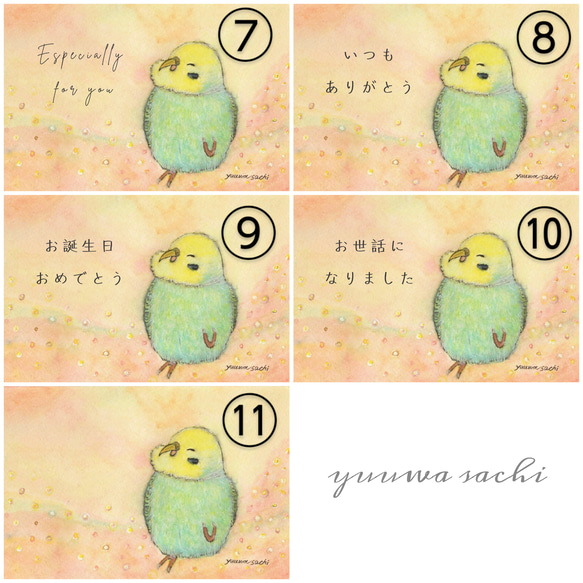 ほっこり♪インコのポストカード1枚『笑顔の先に』  11種類よりお選びいただけます 3枚目の画像
