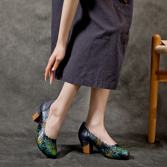 23 新款女士壓制草裙舞真皮鞋通勤鞋高跟鞋獨特高跟鞋 22.5 ~ 25 厘米 #786 ⭐ 免費送貨 ⭐ 第4張的照片