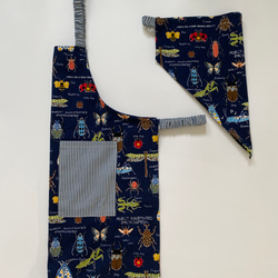 昆虫柄☆130〜140こどもエプロン、三角巾、巾着3点セット　 2枚目の画像