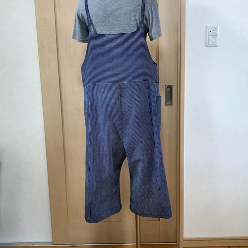 ショート丈 ゆったりサロペットパンツ フリーサイズ 浴衣リメイク 