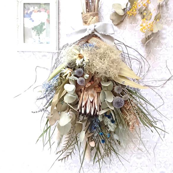 ユーカリとマーガレットのスワッグ アンティーク風  ハンドメイド リース  造花