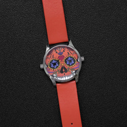 Nameless 兩地時間手錶 (Skull) 橙色 個性手錶 全球免運 第4張的照片