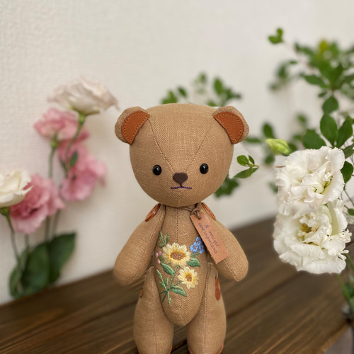 リネンのテディベア『刺繍くま』カフェオレ色 ぬいぐるみ Rin リネンのテディベア『刺繍くま』カフェオレ色 ぬいぐるみ Rin