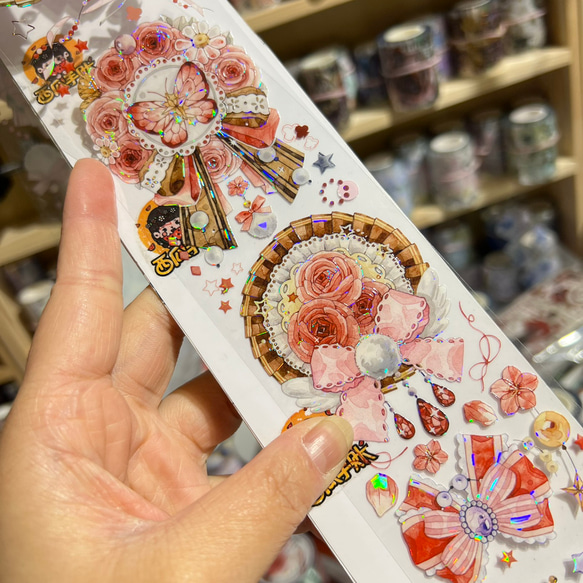 海外PETテープ 切り売り 花 カードパズル/花の祝福 海外マステ コラージュ 貝殻光マスキングテープ フラワー系装飾系 1枚目の画像