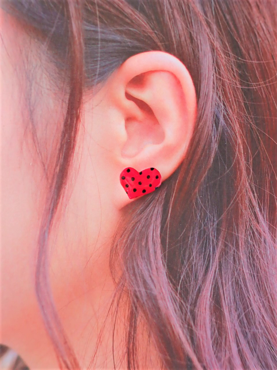 小さな水玉ハートピアス ピアス（スタッド・一粒） プラバン