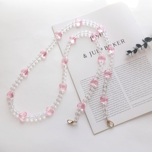 ハート型ビーズ スマホストラップ モバイルストラップ/クリアビーズハート＜メール便対応