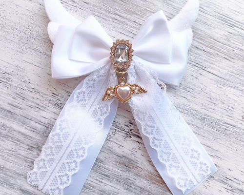 Rene リボン型ブローチ ゴールド系 パール Rene♡ リボン型ブローチ パール ルネ ブローチ｜3Dプリンター