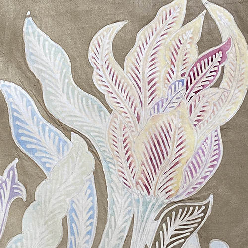 草木染め&ろうけつ染め 絹スカーフ 手描き 和更紗模様 Batik
