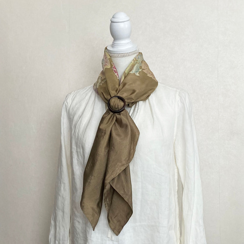 草木染め&ろうけつ染め 絹スカーフ 手描き 和更紗模様 Batik 伝統工芸