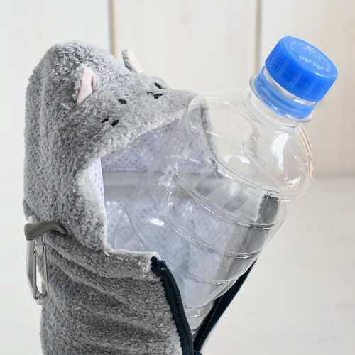 ペットボトルホルダー ねこずきんちゃん グレー（500〜600ml 保冷