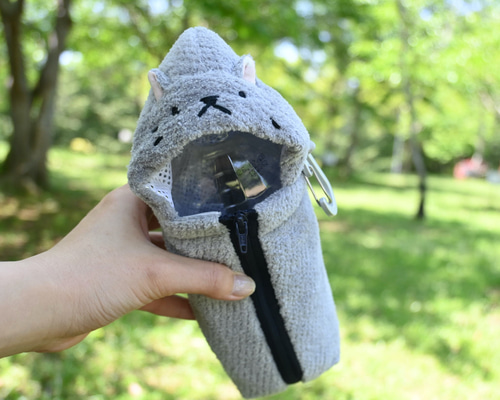 ペットボトルホルダー ねこずきんちゃん グレー（500〜600ml 保冷