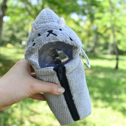 ペットボトルホルダー ねこずきんちゃん グレー（500〜600ml 保冷