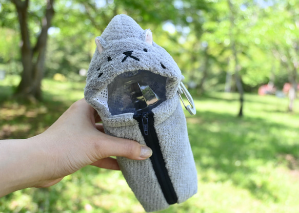 ペットボトルホルダー ねこずきんちゃん グレー（500〜600ml 保冷