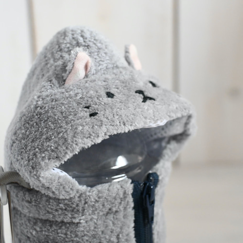 ペットボトルホルダー ねこずきんちゃん グレー（500〜600ml 保冷