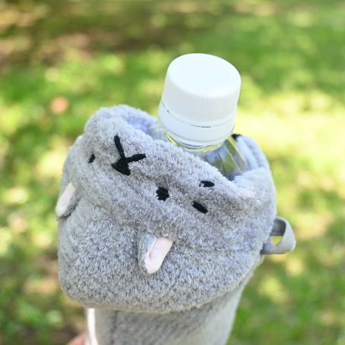 手作り☆保冷保温ペットボトルホルダー☆~1L対応☆グレー&黒ねこ