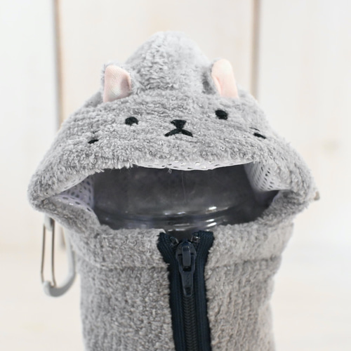 ペットボトルホルダー ねこずきんちゃん グレー（500〜600ml 保冷