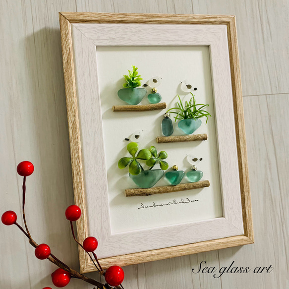 シーグラスアート 北海道 シマエナガ インテリア雑貨 壁掛け 置物北欧