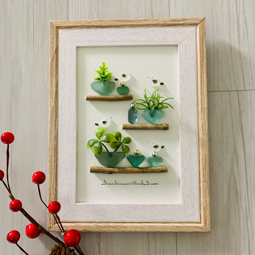 シーグラスアート 北海道 シマエナガ インテリア雑貨 壁掛け 置物北欧