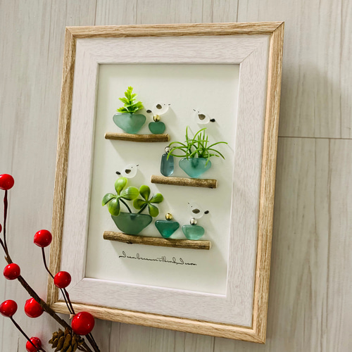 シーグラスアート 北海道 シマエナガ インテリア雑貨 壁掛け 置物北欧