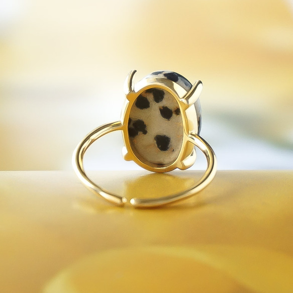 天然石 大粒 ダルメシアンジャスパー リング S925製＊向きを選べる 指輪 フリーサイズあり 3枚目の画像