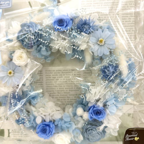 優しい水色のプリザーブドフラワーリース プリザーブドフラワー