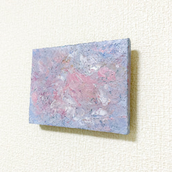 原画 油絵 予兆の空 夕暮れのアート 抽象画  75×100mm スモークブルー×ピンク モダンアート 2枚目の画像