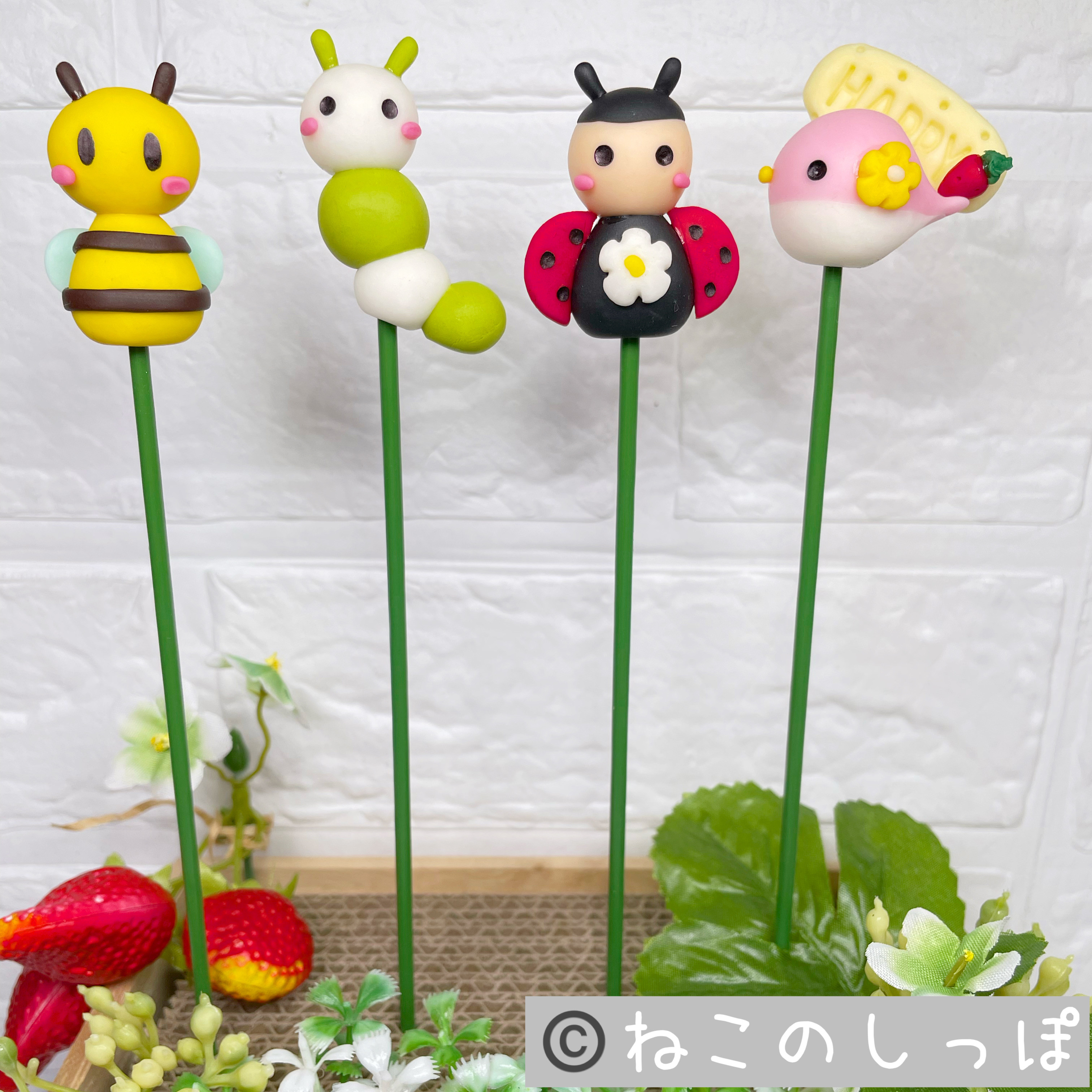 ガーデンピック　ハンドメイド　ミツバチとてんとう虫ピック　多肉植物　1250円