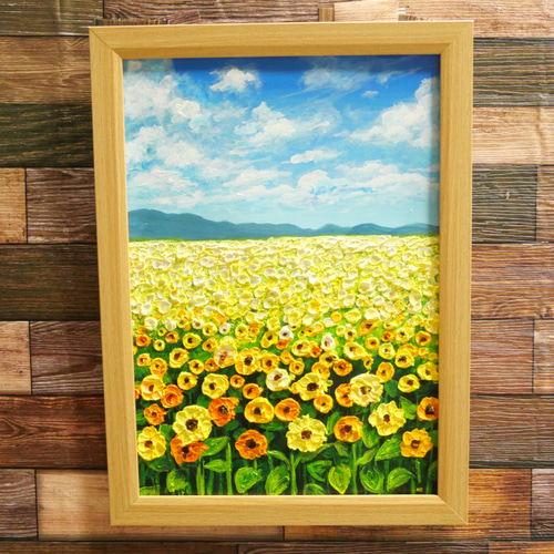 油絵 絵画 【楽園のひまわり畑】 絵画 HR 通販 16359202｜Creema